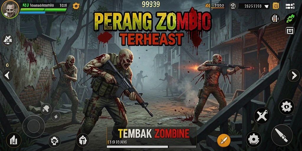 Tampilan antarmuka yang mendebarkan dalam permainan Tembak Zombie.