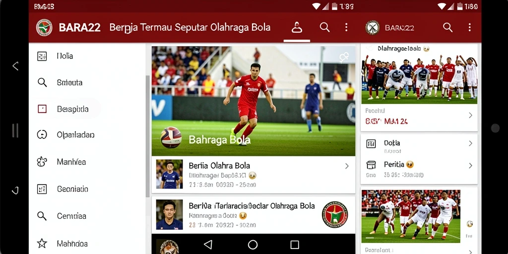 Antarmuka BARA22 menampilkan berita terkini seputar olahraga bola.
