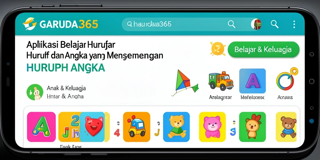 Antarmuka aplikasi GARUDA365 yang menarik dan interaktif untuk Belajar Huruf Angka.
